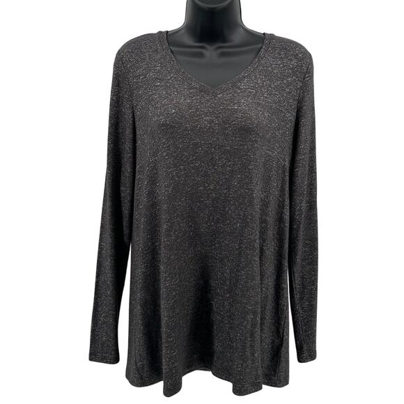 NZT Nic + Zoe Sweet Dreams Heathered Top WMNS S Gray V-Neck Pullover Long Sleeve - Picture 1 of 9